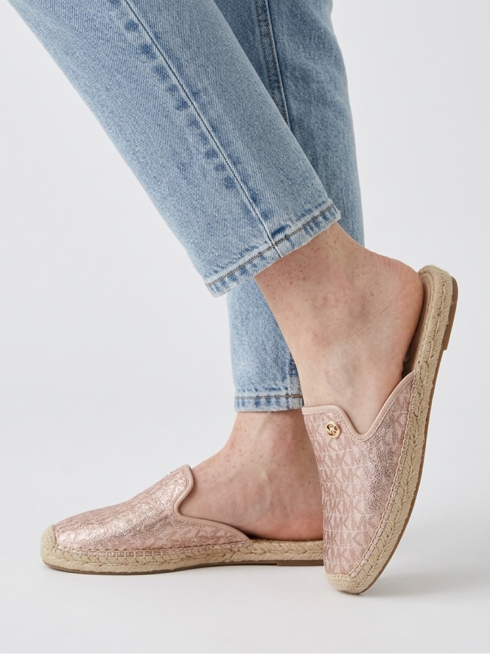 Michael Kors Metallic Pink Slip-On Espadrille Mules